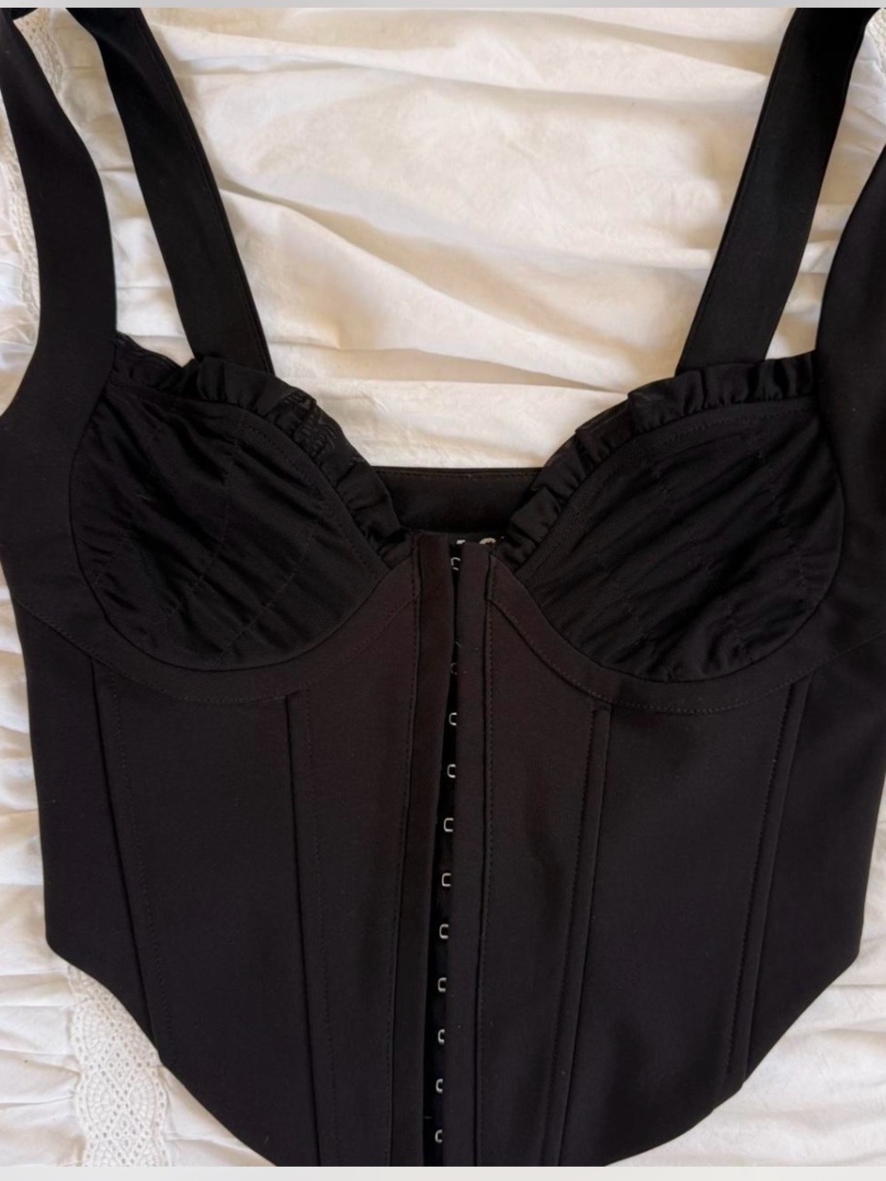 I AM GIA Black Structured Corset Top with Hook Closure